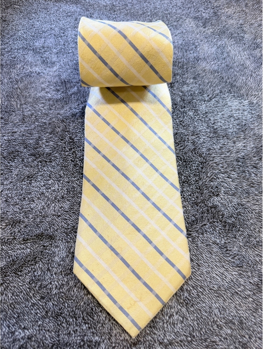 Tommy Hilfiger Yellow and Gray Striped Silk Tie